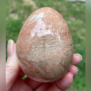 Peach Moonstone Egg. Carved and Polished Large Crystal Egg